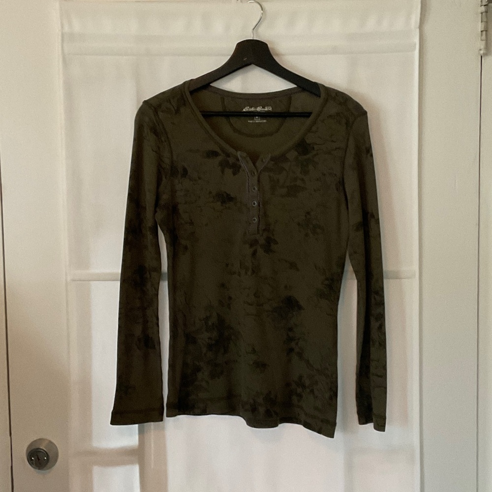 Eddie Bauer Henley Dark Green Long Sleeve Tee